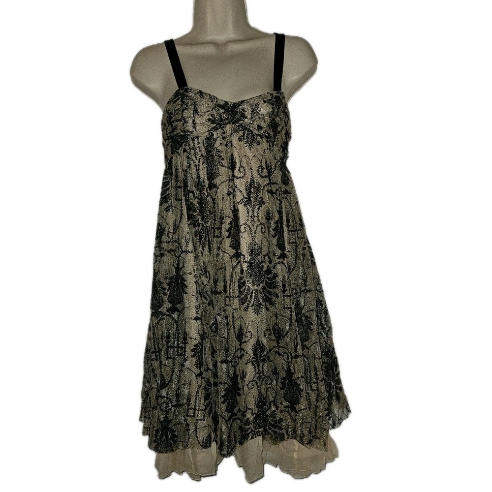 Vtg Diane Von Furstenberg Women S Black Metallic Tan Whimsigoth Cocktail Dress - Picture 2 of 5